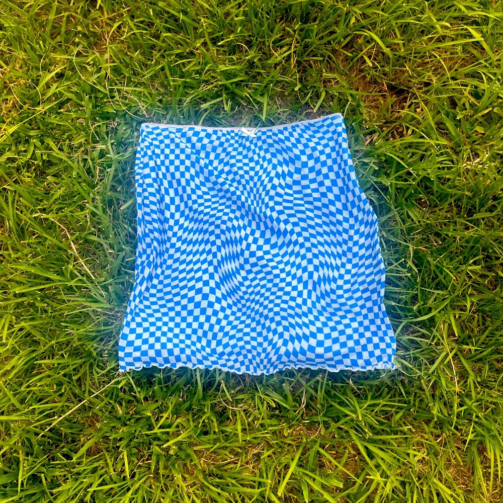 Blue mid length checkered skirt